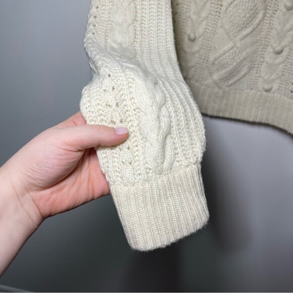 J Crew women's Cream crewneck long sleeve popcorn cable knit academia Sweater  S - Picture 6 of 7